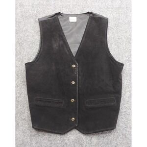 Crossroads Leather Vest Men Small Black Western Biker Waistcoat Adjustable Suede